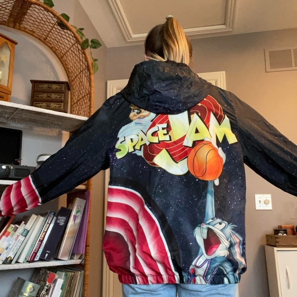 Space jam bomber rain jacket with characters size large zip up zipper tune squad - Picture 2 of 7